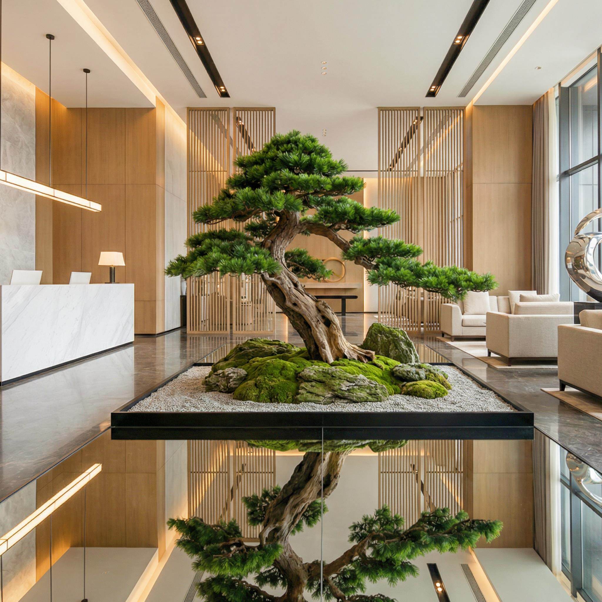 迎客松仿真绿植造景组合装饰假植物庭院橱窗布置室内景观氛围树
