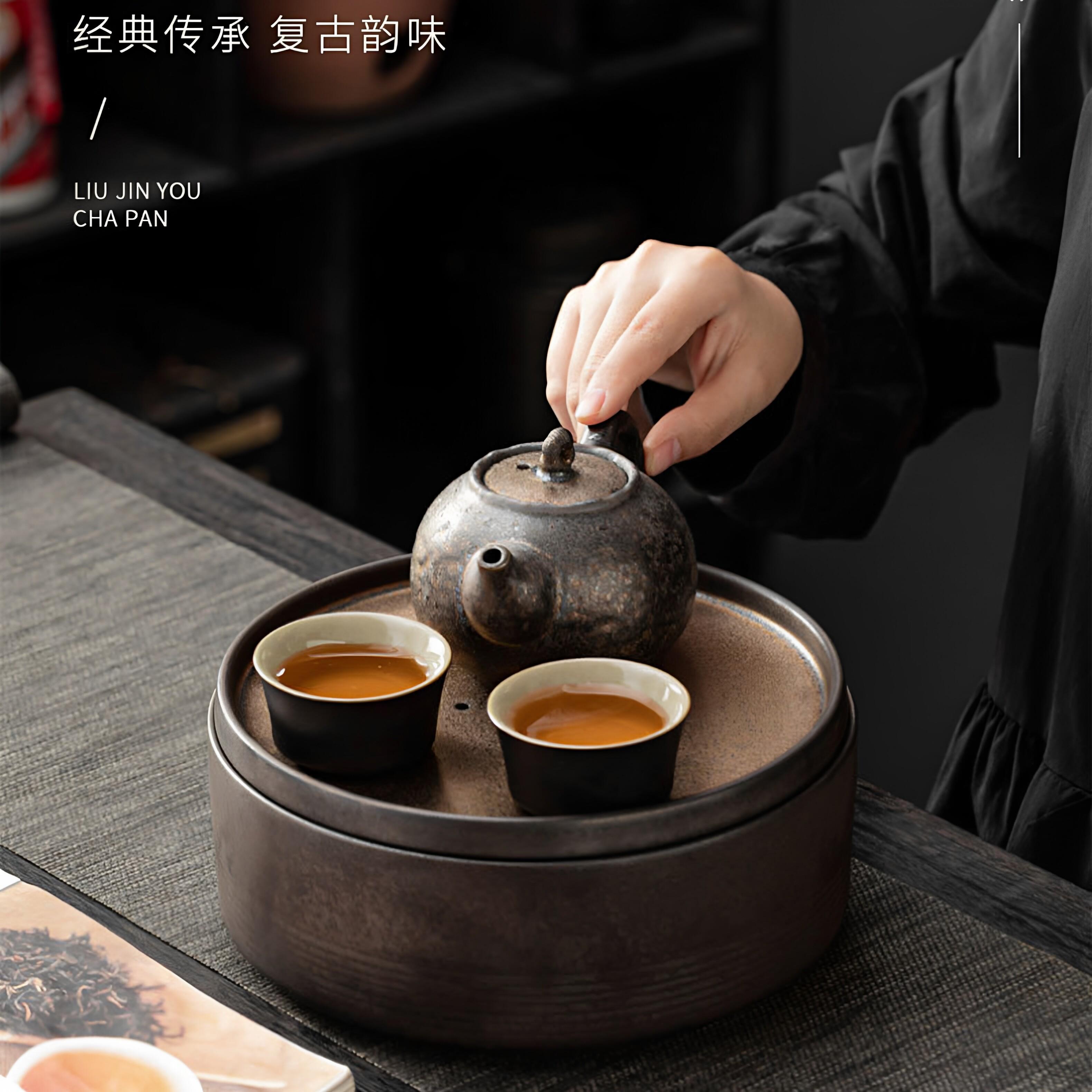 复古壶承湿干泡台茶盘建水家用水洗储水陶瓷茶承茶具茶台茶盘小型