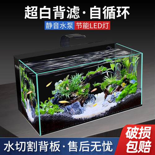 604040背滤生态免换水自循环小型鱼缸家用桌面办公室超白玻水族箱