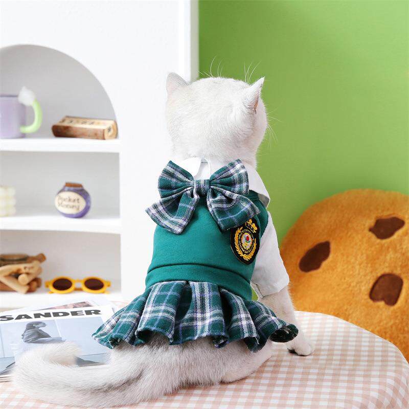 猫咪衣服春款学院风裙子小猫幼猫居家英伦宠物裙