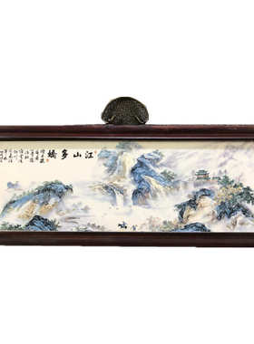 古玩古董景德镇陶瓷工艺品手工花鸟古典彩绘江山多娇回流瓷板画