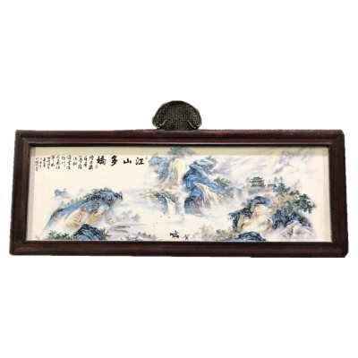 古玩古董景德镇陶瓷工艺品手工花鸟古典彩绘江山多娇回流瓷板画