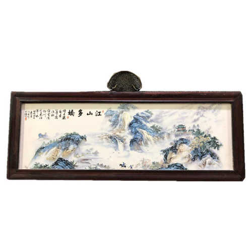 古玩古董景德镇陶瓷工艺品手工花鸟古典彩绘江山多娇回流瓷板画