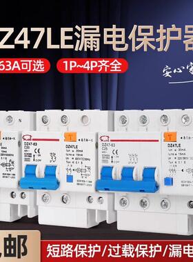小型家用断路器空气开关带漏电保护器DZ47LE-63 2P 32A 3P 3P+N