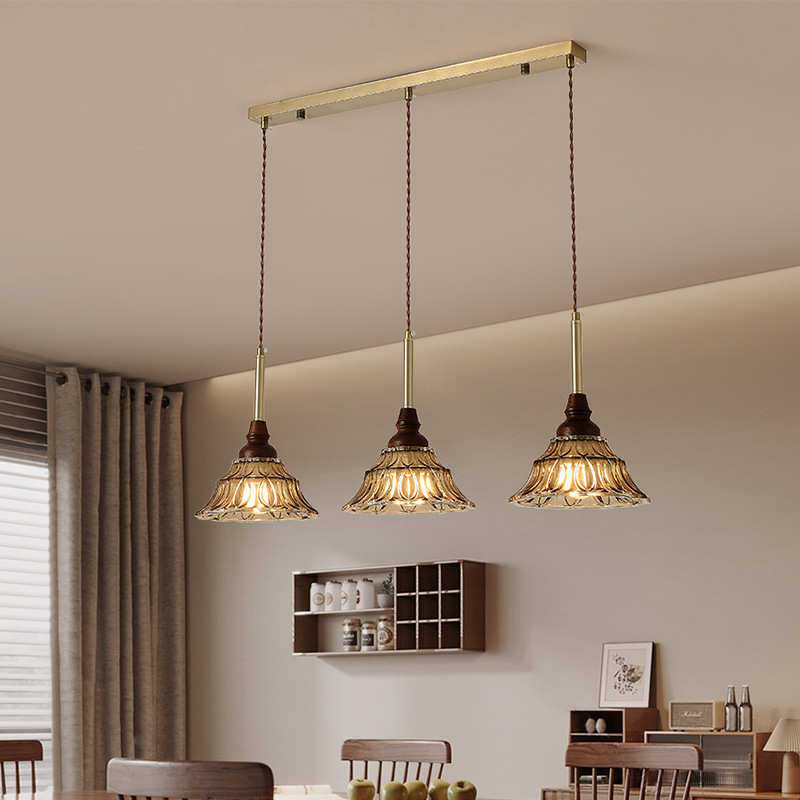 法式中古风餐厅吊灯胡桃木色护眼茶室咖啡厅餐桌书房岛台吧台吊灯,家装灯饰光源,客厅吊灯,淘宝优惠券,粉丝福利购,淘宝优惠卷