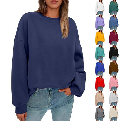 Womens Casual Sweatshirts Oversized Drop Shoulder Crewneck