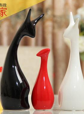 现代简单的三祇鹿的家庭可爱创意客厅卧室电视柜工艺品陶瓷装饰品