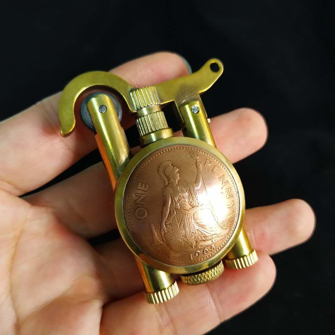 高档老伙计手工打火火机铜打机煤油臂打火机打战壕机硬币打火机抬