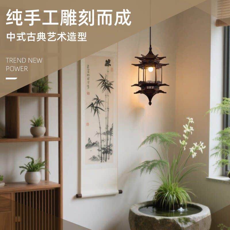 宋代美学装饰小吊灯新中式彷古风房子灯古建筑六角凉亭过道玄关灯