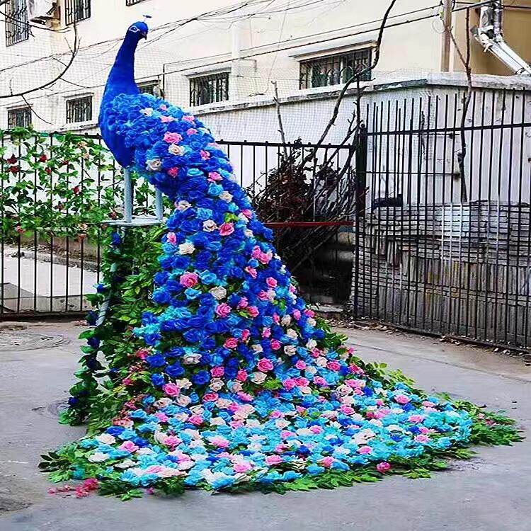 花艺孔雀仿真绢花园林装饰景观雕塑插花婚庆路引摆件房地产工艺品