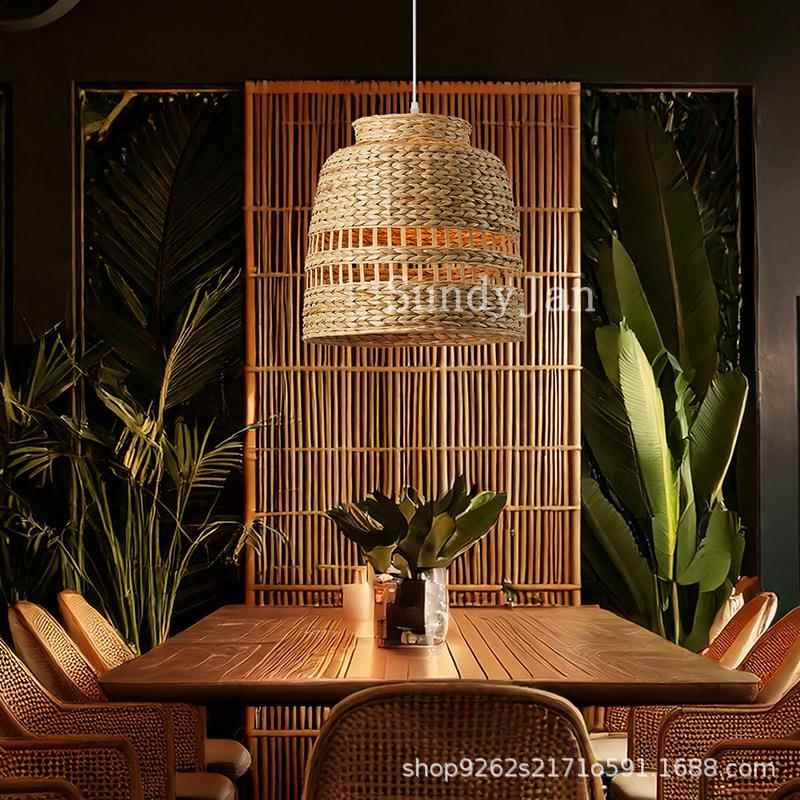 日式侘寂风餐厅水草吊灯创意楼梯吧台民宿酒店楼道卧室床头竹艺灯