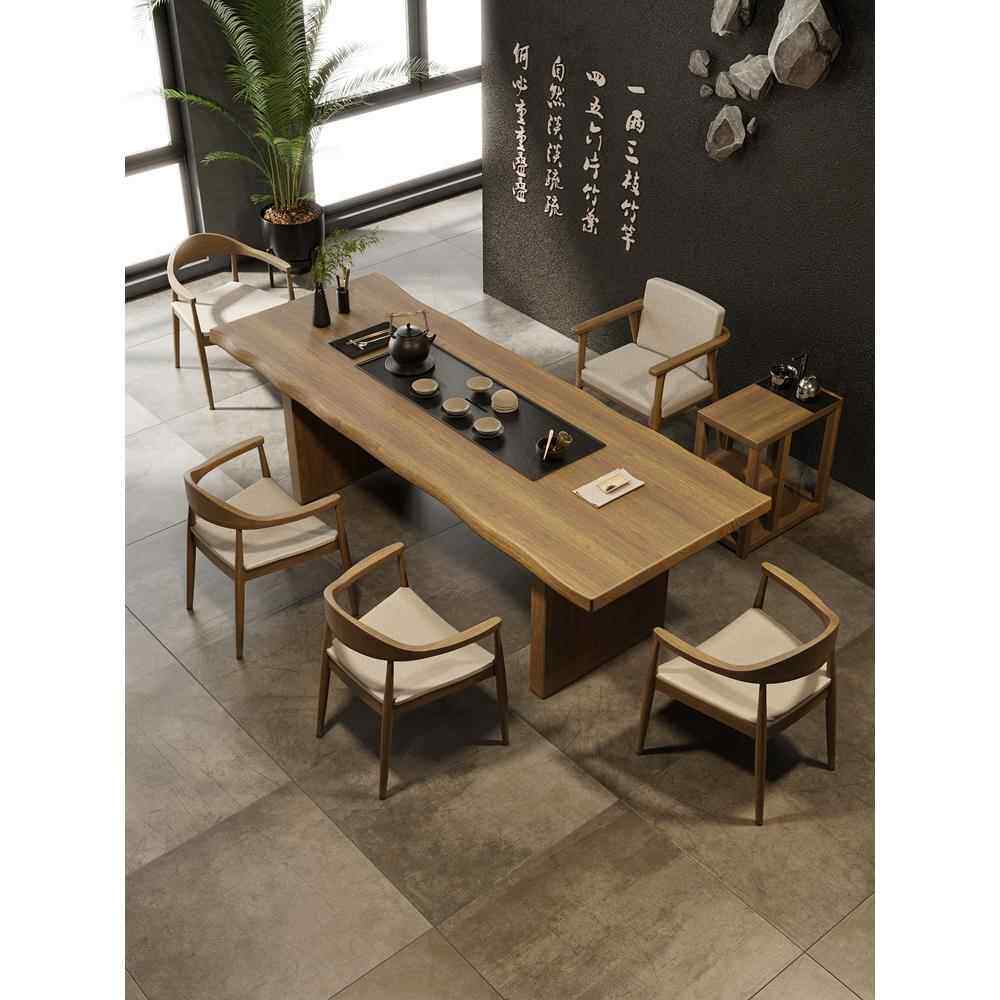 金沙公爵家用新中式实木茶桌办公室大板茶台茶盘一体泡茶桌椅组合