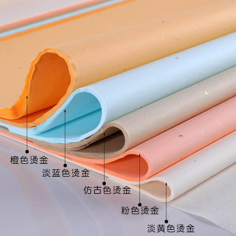 新款宣纸四尺五彩桑皮纸烫金创作装裱专用文房四宝高档宣纸洒金
