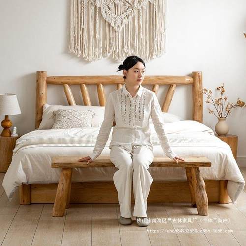 原生1态2床米单人全实木民宿客CZB栈酒店商用.卧室大床双人床2米x