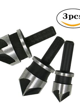 3pcs木工圆柄五刃倒角器90度倒角刀12-19mm工具套装电钻扩孔钻头