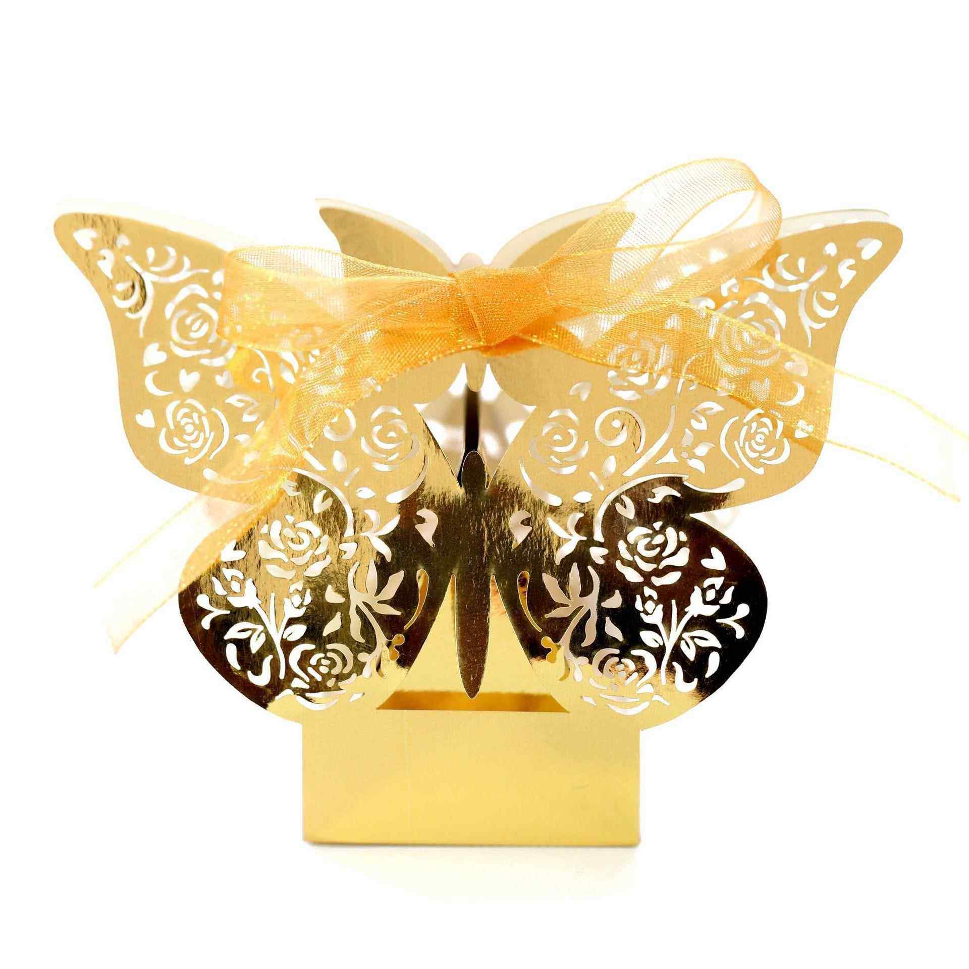 婚庆激光镂空白色巧克力喜糖盒玫瑰花蝴蝶纸盒