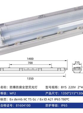 BYD705防爆led荧光灯车间厂房仓库应急单双管防爆防腐全塑荧光灯