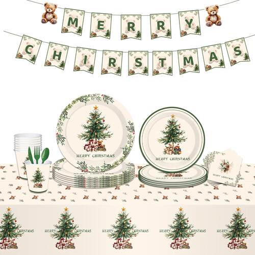 Christmas Tree Party Supplies 圣诞节派对用品一次性纸盘桌布