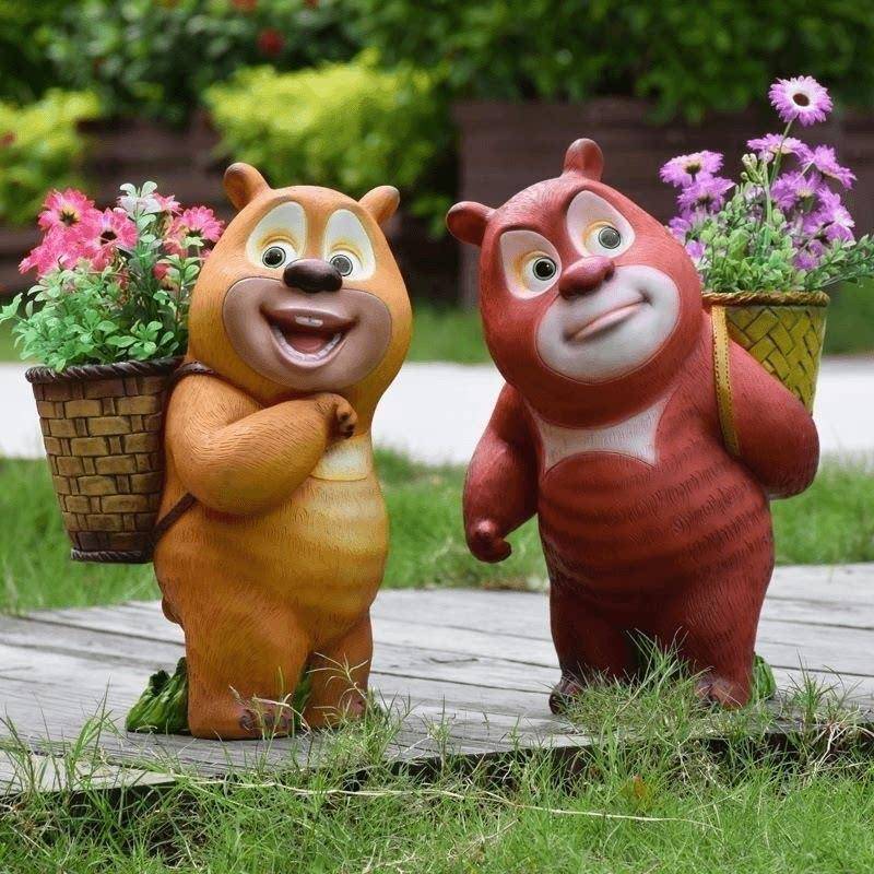 户外花园庭院装饰小品熊出没摆件卡通花缸盆园林景观雕塑熊大熊二