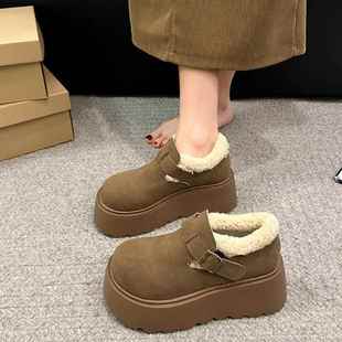 二鞋 加绒保暖2025新款 外穿1220w 靴子女冬季 厚底增高一脚蹬勃肯鞋