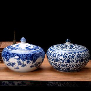 景德镇青花陶瓷储物罐密封米酒坛子猪油罐家用厨房容器茶叶罐