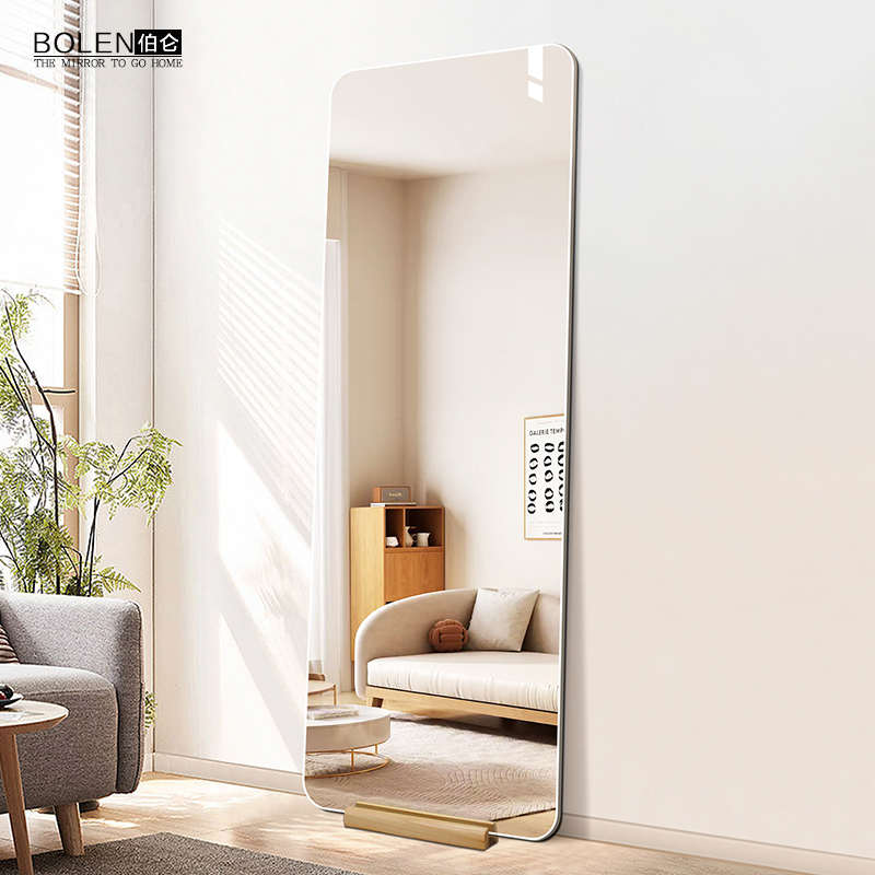 7W无框ins风全身镜子实木带底座靠墙落地试衣镜穿衣镜家用防
