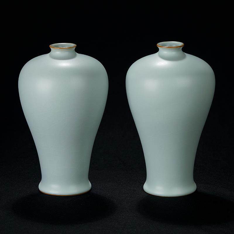 高档窑梅瓶景德镇陶瓷花摆件客厅插中花式仿汝古瓷器青瓶瓷家居装