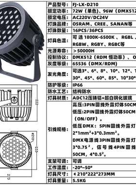 LED72W96W投光灯RGBA全彩DMX/RDM照树楼宇古迹公园绿植灯文旅造景