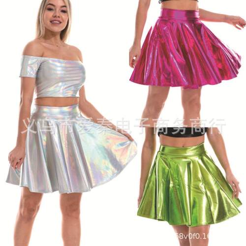 Large skirt for women, laser light elastic waist pleated