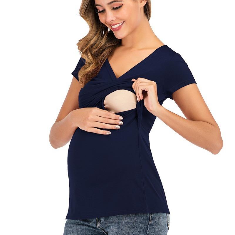 clothes breastfeeding cross-over color solid and V-neck