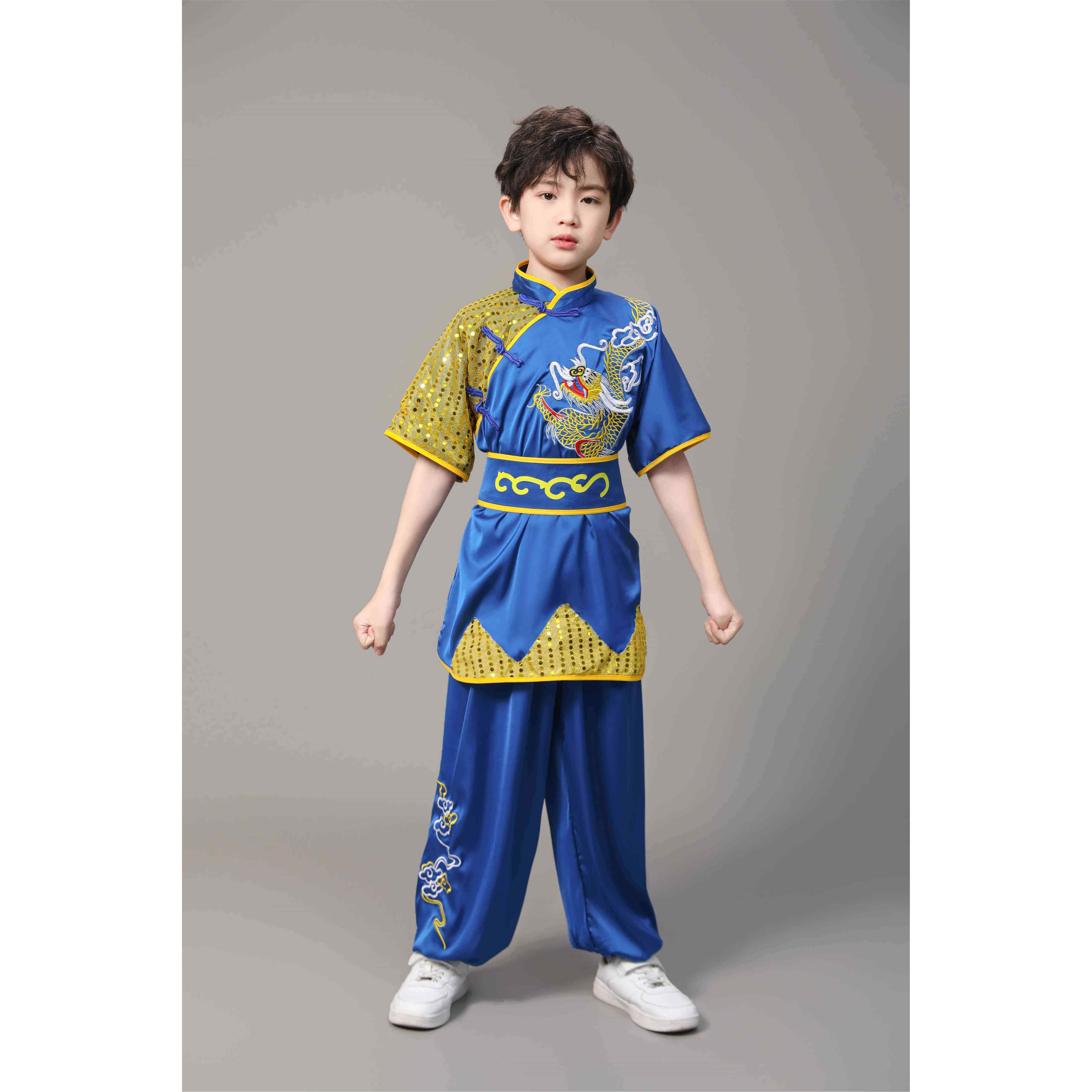 正品儿童古风武术比表演少龙儿赛服练功专用服装太极舞武馆团队演