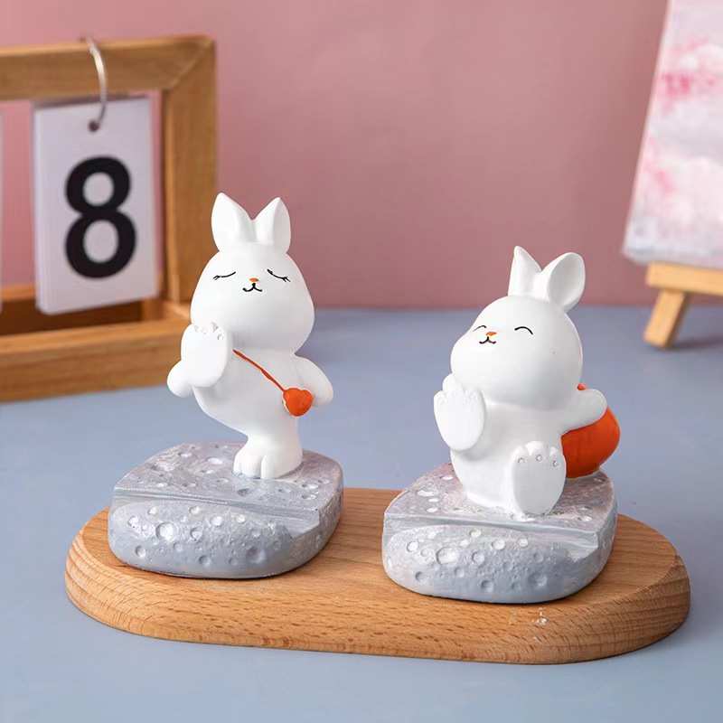 创意可爱胖胖兔树脂手机支架摆件茶几办公桌桌面实用卡通礼物装饰
