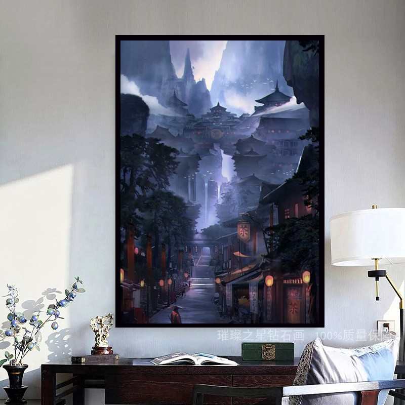 点贴钻十字绣古风卡通风景5d手工钻石画2024新款满钻客厅卧室简约