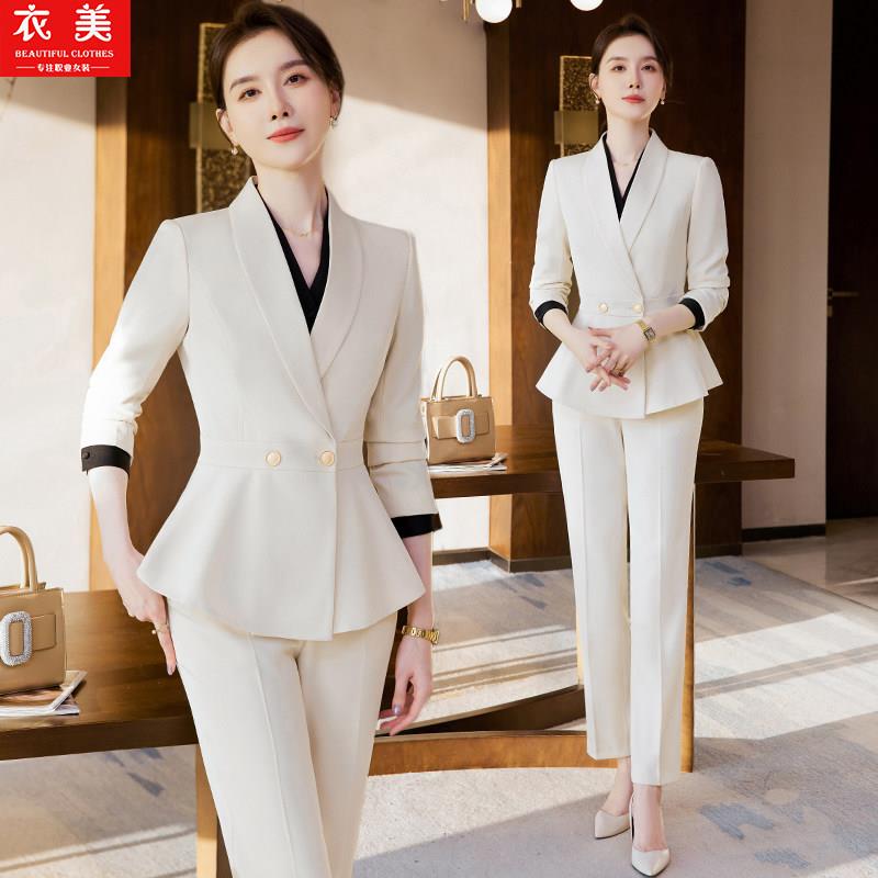 职业西装套装女气质播音艺考主持人正装西服美容师前台工作服秋冬