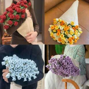 腈纶手工玫瑰毯团钩织花朵毛毯铃兰花毯成品玫瑰花束毯子成品