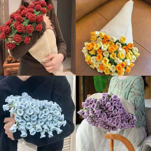 腈纶手工玫瑰毯团钩织花朵毛毯铃兰花毯成品玫瑰花束毯子成品
