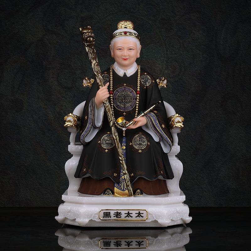 仿汉白玉黑老太太神像黑妈妈像体红色铁刹山黑奶奶供奉家用