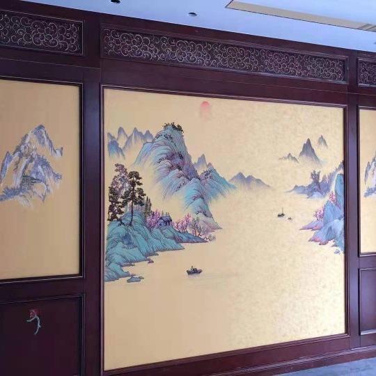 独绣山水壁布墙布新中式沙发客厅电视新品独秀背景墙壁画刺绣墙纸