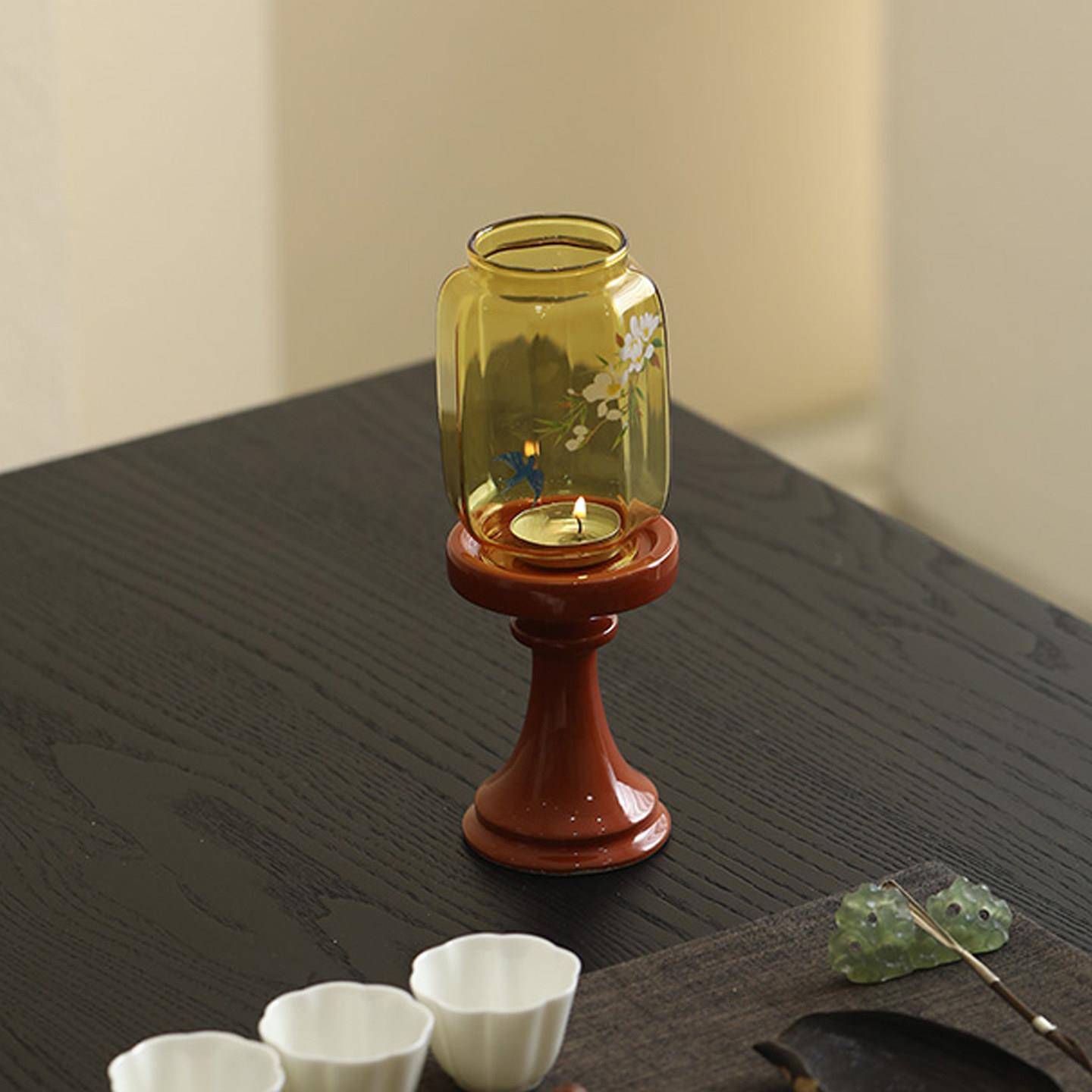 春归故宫红明清烛台玻璃中式摆件香薰蜡烛烛台茶室氛围灯具