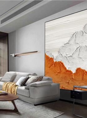 手绘油画厚肌理玄关装饰画简约现代抽象客厅落地画轻奢橙色艺术画