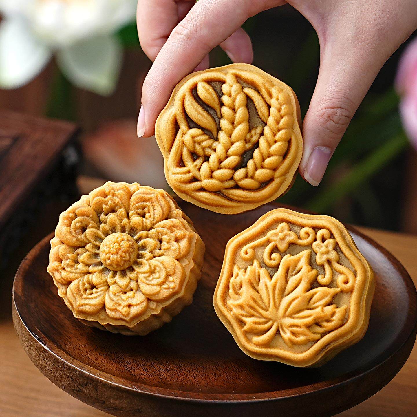 2025新款月饼模具枫叶麦穗花广式做绿豆糕点心中式手压磨家用烘焙