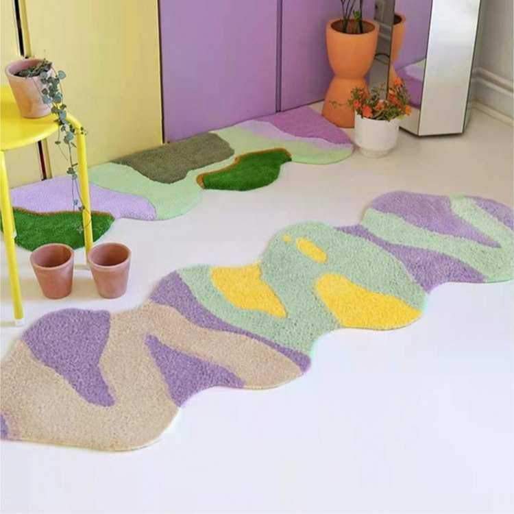 长条款植绒地毯簇绒卧室床边客厅毯长绒加厚防滑吸水家居垫加长款