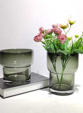 现代轻奢玻璃花瓶桌面摆设现代样板房桌面软装插花饰品