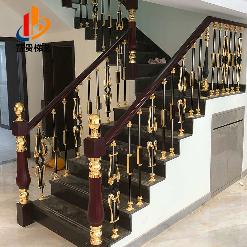 轻奢楼梯扶手家用铝艺护栏现代新中式别墅欧式室内铝合金栏杆定制