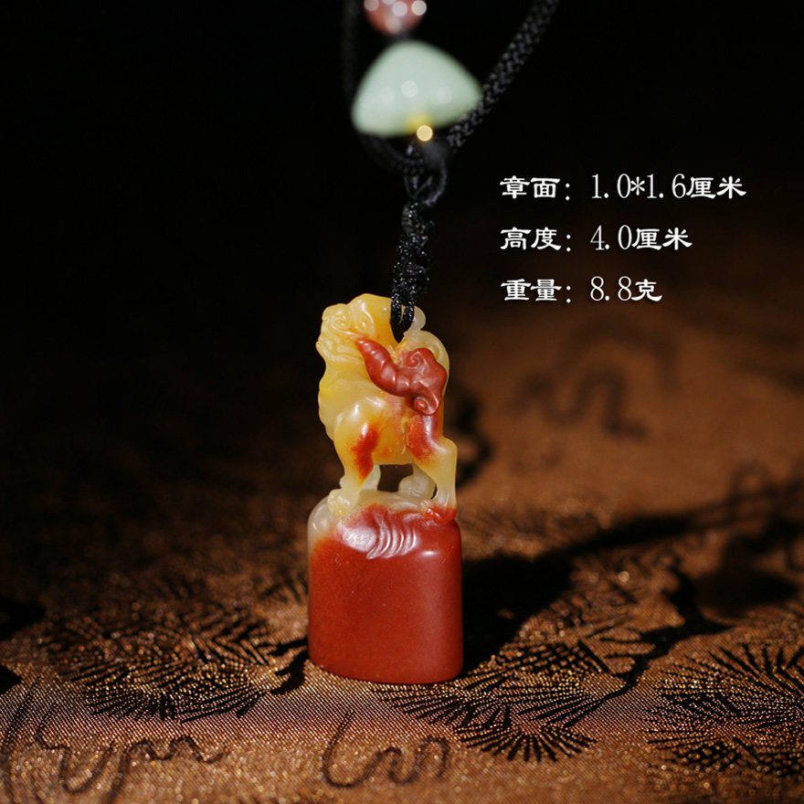 【收藏投资】寿山石结晶三彩芙蓉瑞兽印章印玺送礼刻字礼品P10133