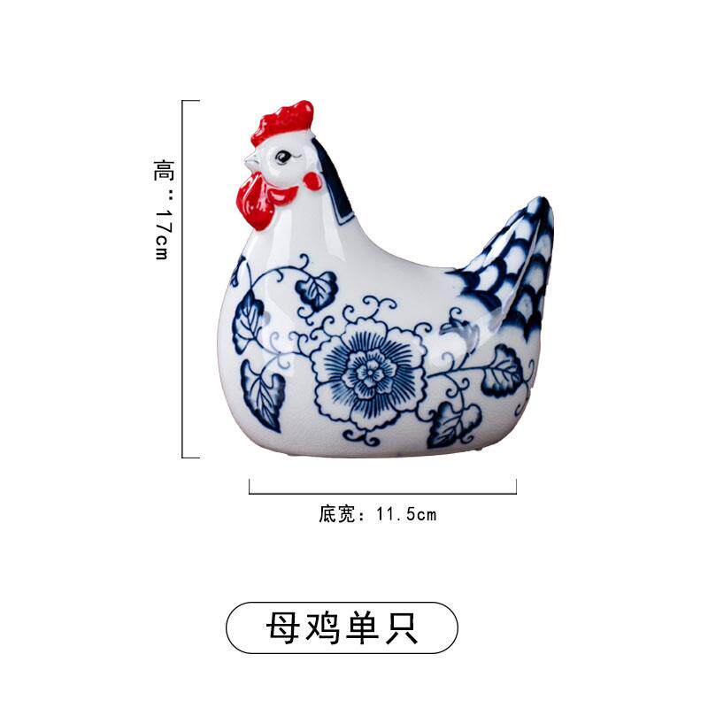 正品青花大瓷红鸡陶瓷摆件十二生肖鸡家创意居艺术装饰客陶瓷厅工