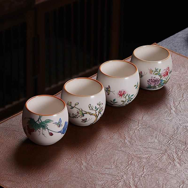 汝窑主人杯陶瓷茶杯手工手绘山水开片可养品茗杯家用单杯大号茶盏