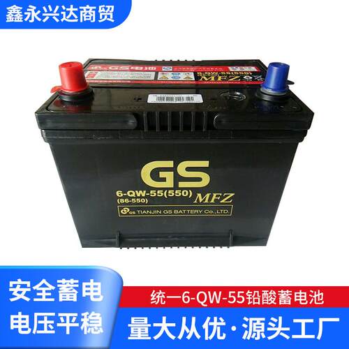 GS蓄电池6-QW-55铅酸蓄电池86-550免维护汽车蓄电池12v蓄电池