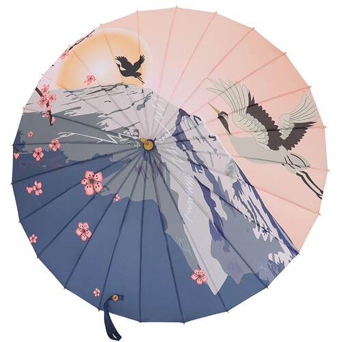 古风伞24骨杆长柄雨伞汉服男女仿油纸伞元印图案阳直仙鹤汉遮素88