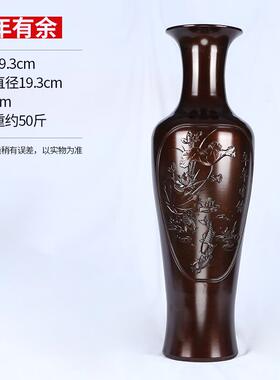高档插铜雕办花花瓶新中式家居客厅公黄室装饰品创意摆件干花花器